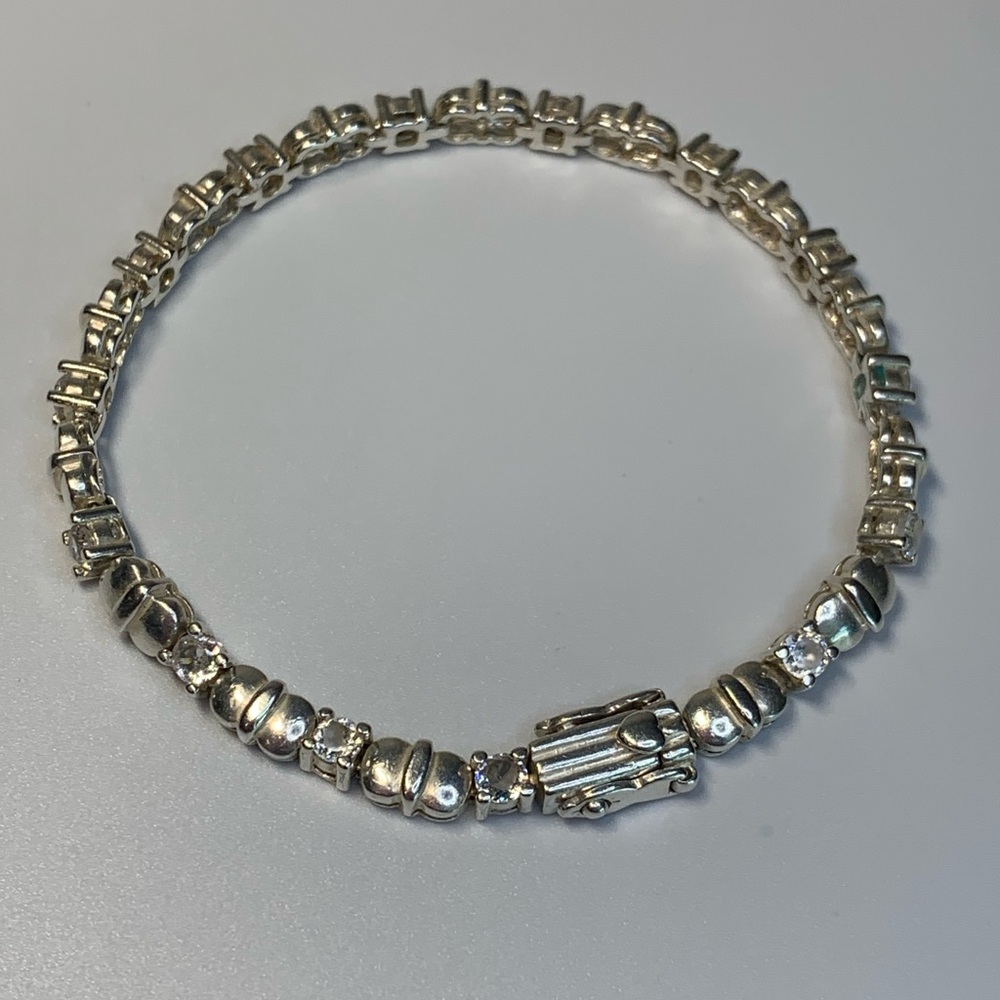 Unique, Stunning Vintage Sterling Silver CZ Tennis Bracelet ~8-1/2” Long - HEAVY